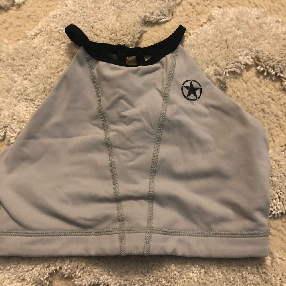 High neck Savage barbell gray sports bra -size xs